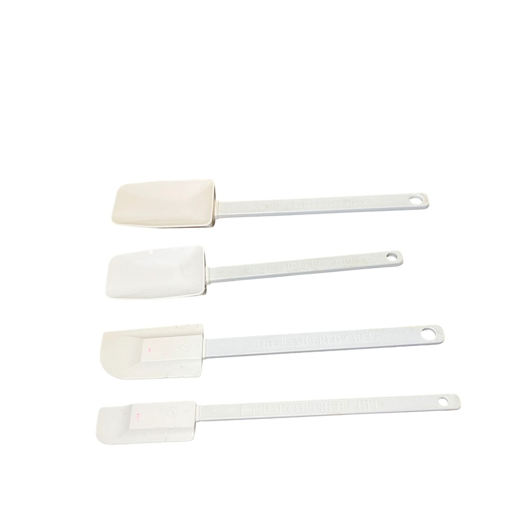 Pampered Chef Spatula Scraper Set 4pc White Good Classic Kitchen Baking Tools